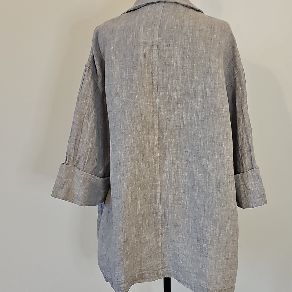 Tahari Women Medium Gray All Linen Open Front Blazer Suit Jacket Coat Pockets - Picture 2 of 8